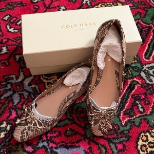 Cole Haan Brown and Tan Snakeskin-Print Ballet Flats
